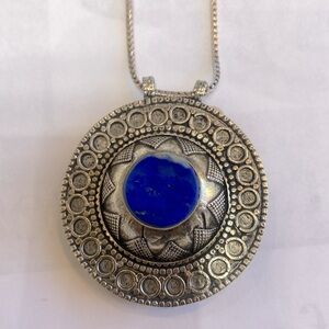 Large sterling silver and genuine  lapis lazuli Pendant antque